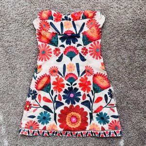 Floral Strapless Mini Dress with Red and Blue Floral Pattern NWOT